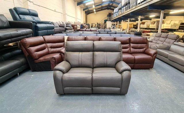 Image 2 of La-z-boy Winchester grey leather manual 2 seater sofa