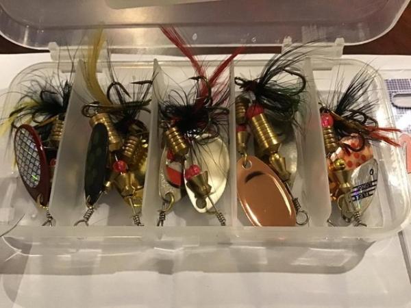 Image 1 of Box of 20 assorted sizes and colour spinners Lures