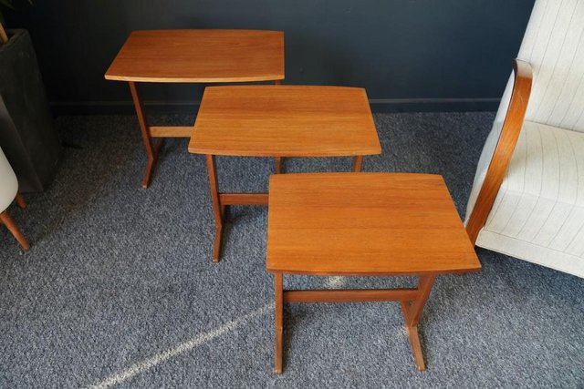 Image 6 of Mid Century Danish Modern Teak Nesting tables Trestle Base