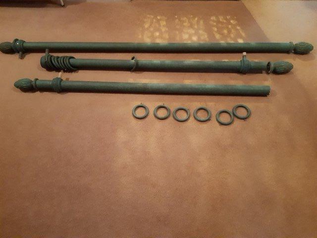 Preview of the first image of 2 Verdigris Green decorative wooden .Curtain Poles.