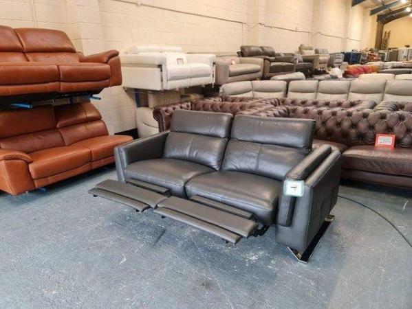 Image 6 of Sandro charcoal leather electric recliner 3 seater sofa