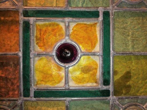 Image 3 of ANTIQUE Bullseye Stained Glass Each Square Panel Blue Amber