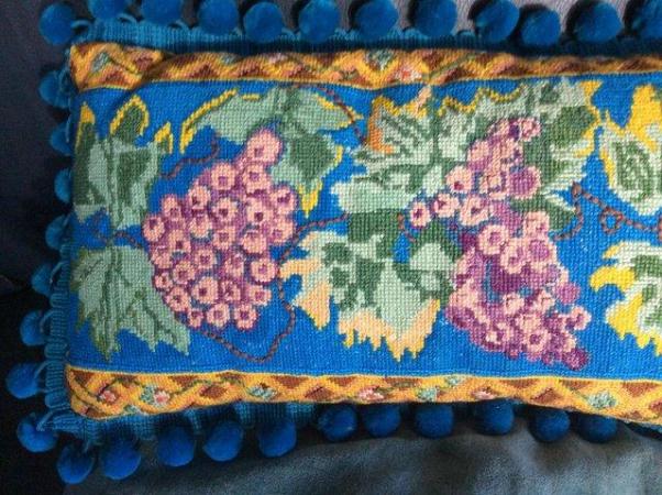 Image 1 of Beautiful hand embroidered cushion of grapes