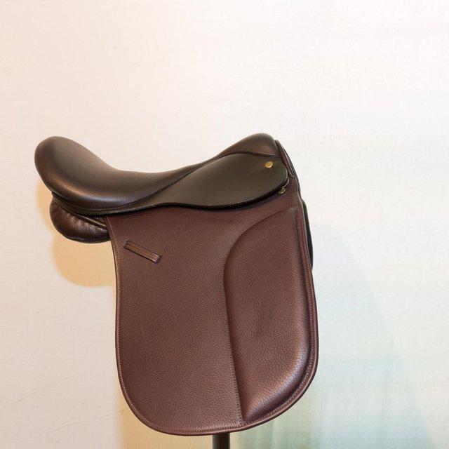 Preview of the first image of Childs 16" Leather Saddle Dark Havana (Brown) Wide Fitting.