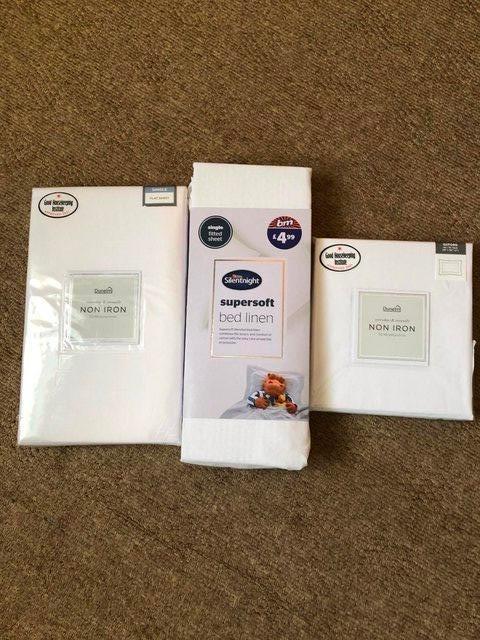 Preview of the first image of SINGLE WHITE FLAT SHEET & PILLOWCASE +WHITE FITTED SHEET-NEW.