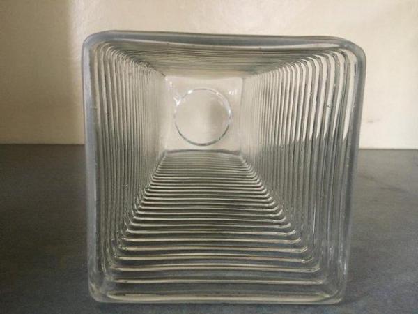 Image 2 of Impressive, tall, ribbed, square clear glass vase.