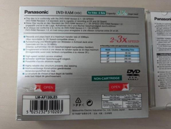 Image 3 of Panasonic DVD RAM Discs 120 Mins x 7