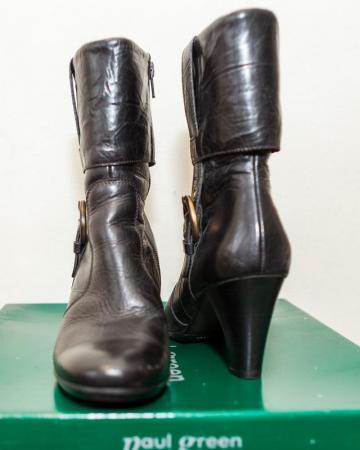 Image 3 of Paul Green, Black Leather Cuffed Ankle Boots, Size 6.5