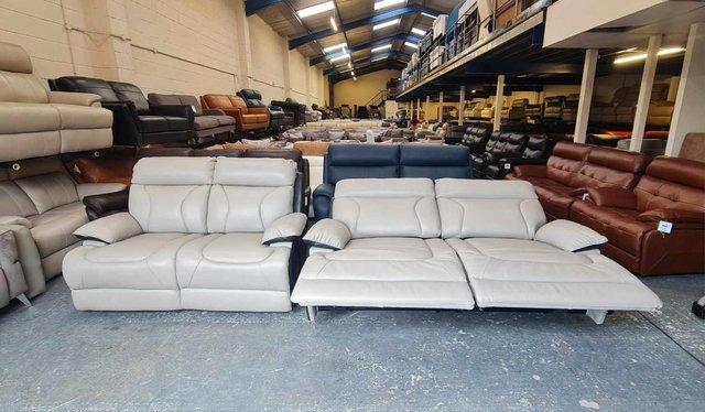Image 9 of La-z-boy grey and black leather 3+2 seater sofas