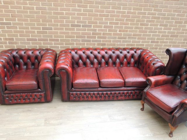 Preview of the first image of Vintage Chesterfield 3 piece Suite (UK Delivery).