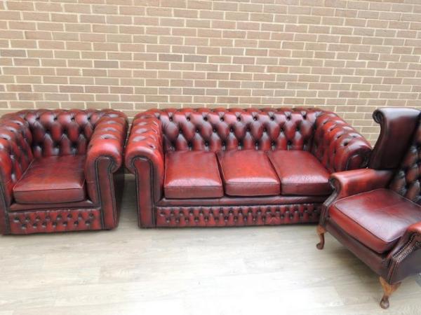 Image 1 of Vintage Chesterfield 3 piece Suite (UK Delivery)