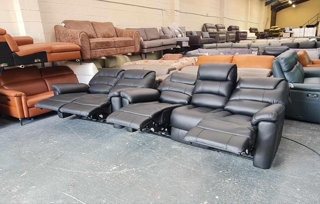 Image 9 of La-z-boy Staten black leather electric 3+2 seater sofas