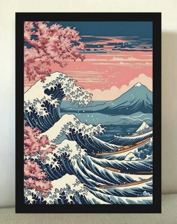 Image 1 of Japanese Wave Pink A3 framed print picture 34x45cm