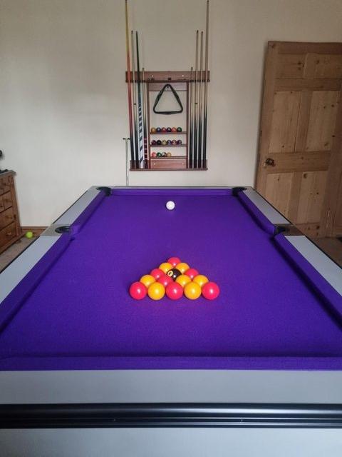 Preview of the first image of Pool Table With Cover, Cues and Rack, Chalks and Tips.