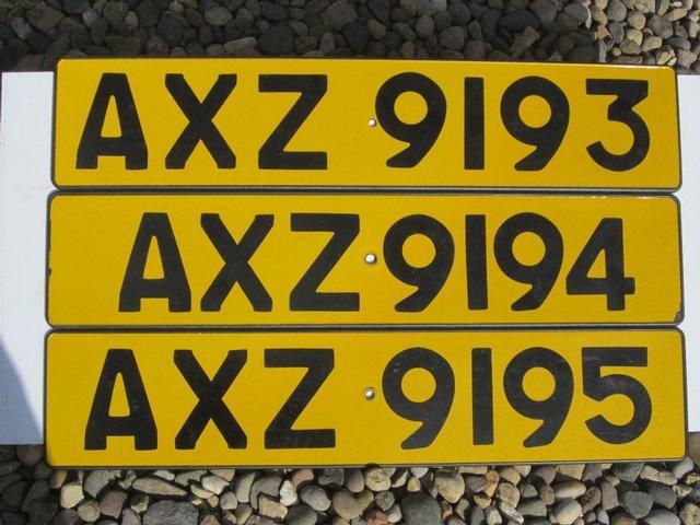Preview of the first image of 3 consecutive number plates for sale.