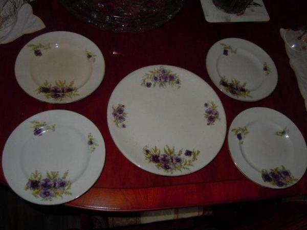 Image 1 of Cake Plate Set- Floral -Albert Street Pottery Burslem Vintag