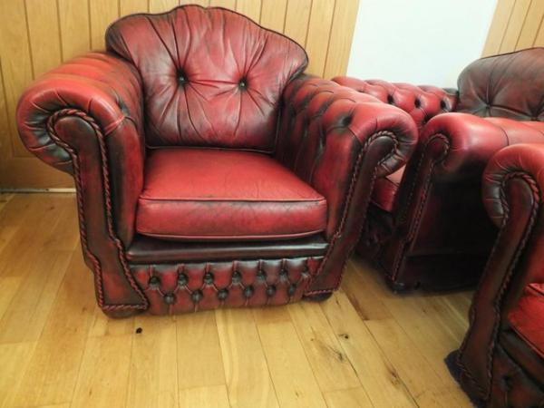 Image 2 of Chesterfield 3 Piece Suite. Leather. Deep Button. High Back