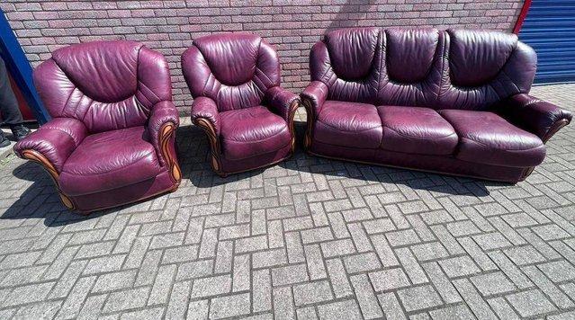 Image 1 of RED LEATHER SUITE - 3 Seater and 2 armchairs