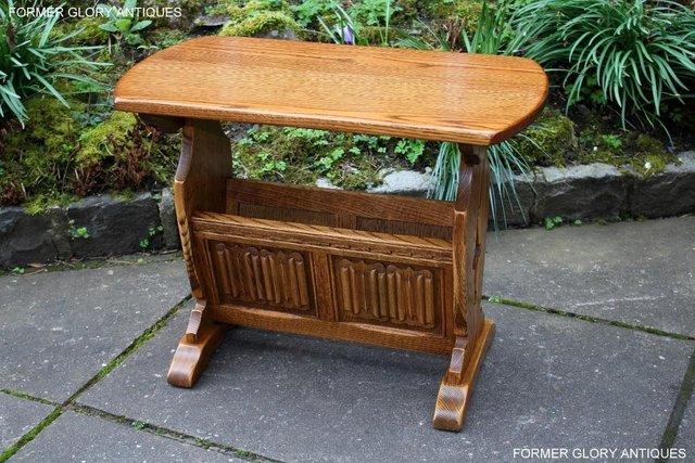 Preview of the first image of AN OLD CHARM VINTAGE OAK MAGAZINE RACK COFFEE LAMP TABLE.