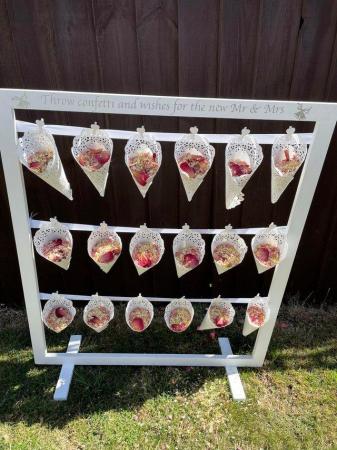 Image 2 of Confetti stand and 18 cones filled with dry rose petal