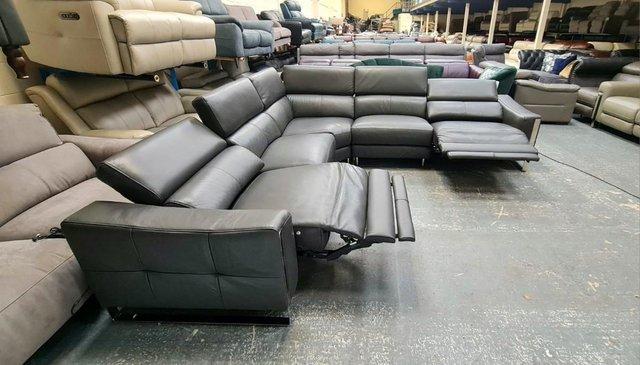 Image 12 of Torres dark grey leather electric recliner corner sofa