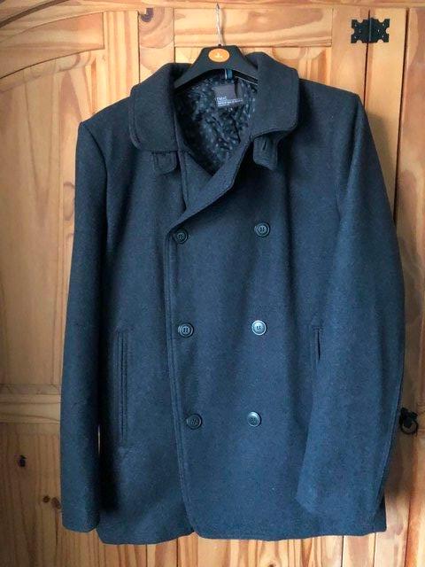 Preview of the first image of MENS QUALITY NEXT DOUBLE BREASTED DARK GREY WOOL JACKET-XL.