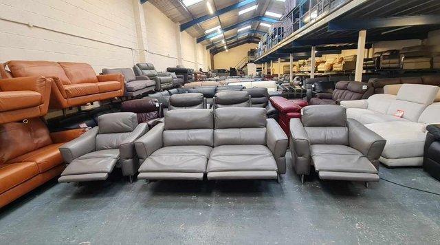 Image 11 of Dakota grey leather electric recliner sofa and 2 armchairs