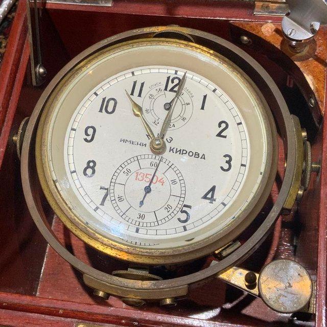 Preview of the first image of Ships Chronometer in box needs repair.