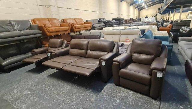 Image 13 of Italian Avola brown leather recliner sofa and 2 armchairs