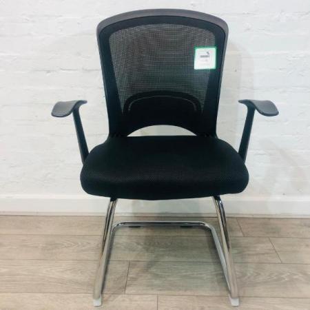 Image 1 of Mesh Back Meeting Chair, Fabric Seat, Lumbar Support, Cantil