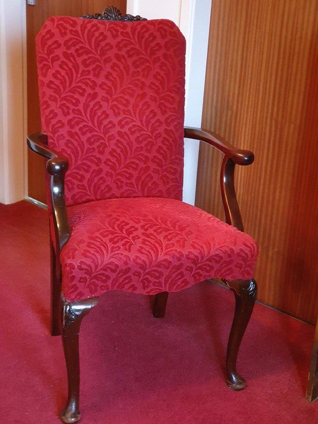 Preview of the first image of Vintage High Back Chair with Decorative Carving.