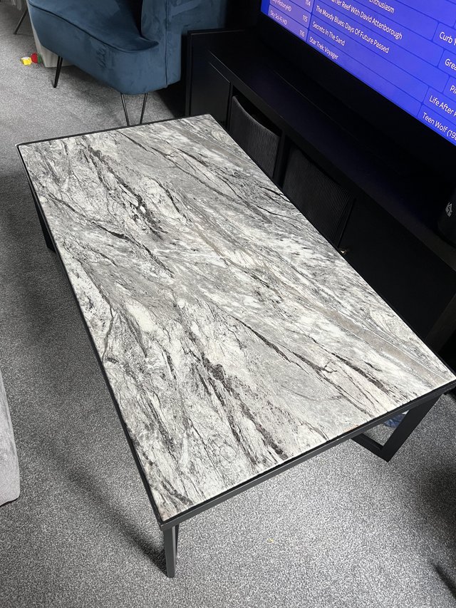 Preview of the first image of Marble top coffee table & side table set.