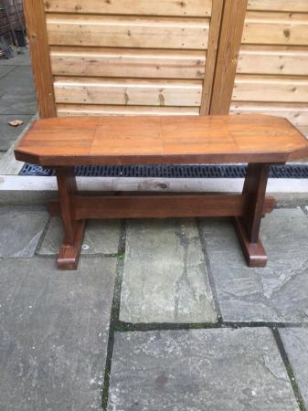 Image 2 of An unusual wooden bench with block top of oak and beech.