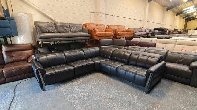Preview of the first image of Packham black leather electric recliner corner sofa.