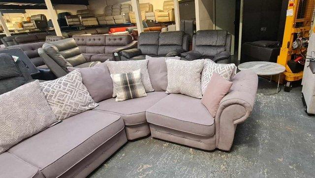 Image 11 of Gracie grey fabric chesterfield style corner sofa