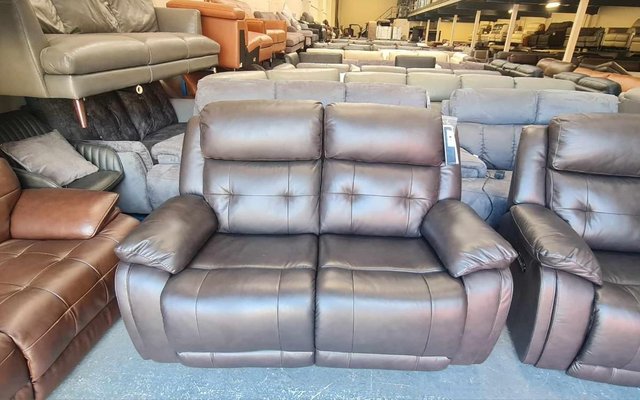 Image 6 of La-z-boy brown leather electric recliner 3+2 seater sofa