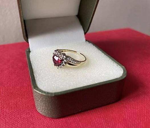 Image 5 of 9ct Gold - Ruby Heart & Diamond Cluster Ring - UK Size N