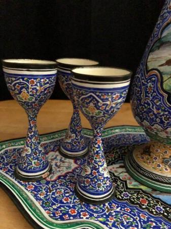 Image 4 of Enamel Barware Set, goblets, vase/pitcher and tray