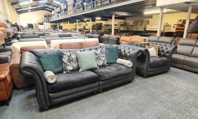 Image 2 of Persia charcoal grey leather/fabric 4 seater sofa and chair