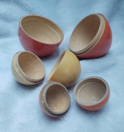 Image 1 of Wooden Vintage Three Nesting Eggs