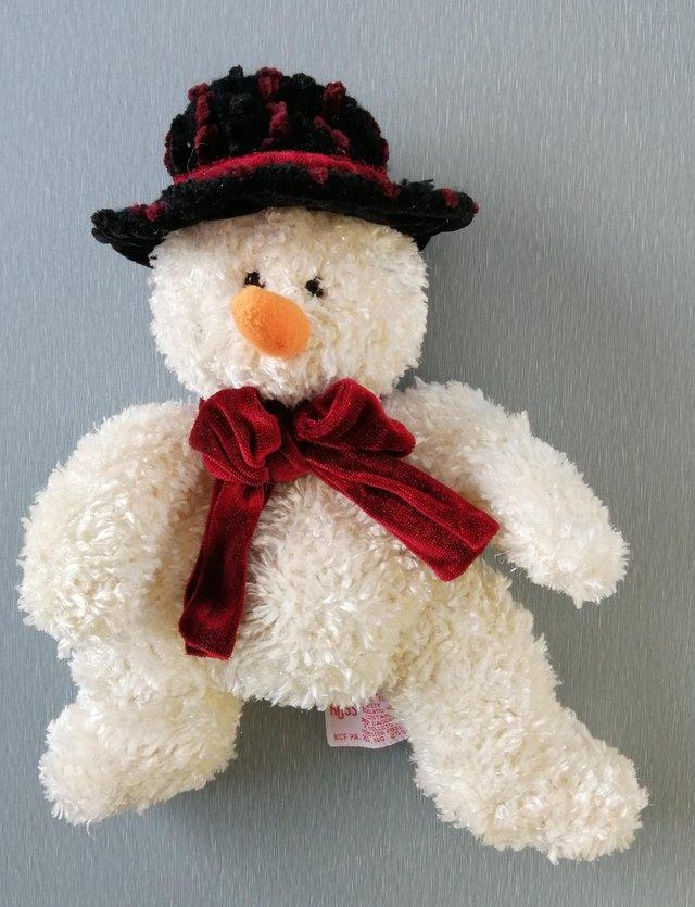 Preview of the first image of Freezy Snowman Soft Toy by Russ Berrie.  Length 12 Inches..