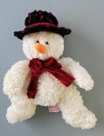 Image 1 of Freezy Snowman Soft Toy by Russ Berrie.  Length 12 Inches.