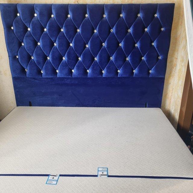 Preview of the first image of King size velvet bed with mattress.