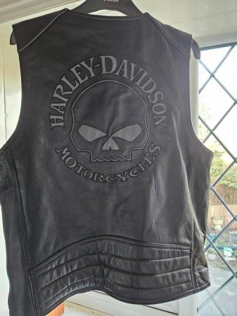 Image 3 of Harley Davidson black leather waistcoat.Genuine.Large (mens)
