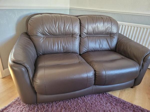 Image 2 of Leather 2 seater sofa.Brown, excellent plus condition!