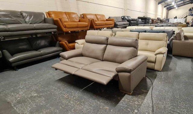 Image 7 of Polo Divani Merry taupe grey leather recliner 3 seater sofa