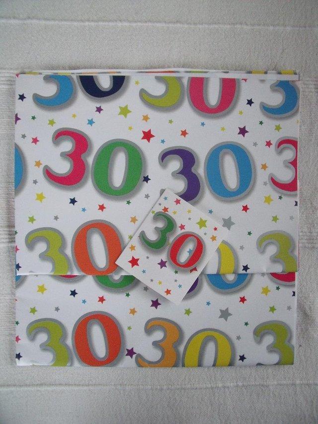 Preview of the first image of NEW 3 sheets 30th birthday paper + 1 matching gift tag..