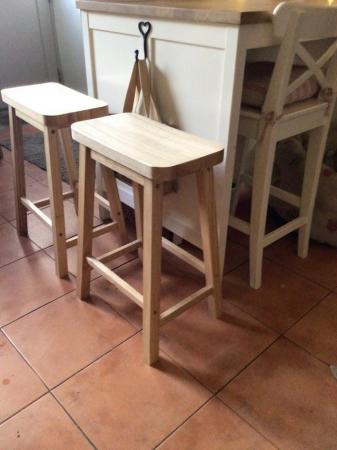 Image 3 of 2 x Habitat solid wood saddle bar stools - unused