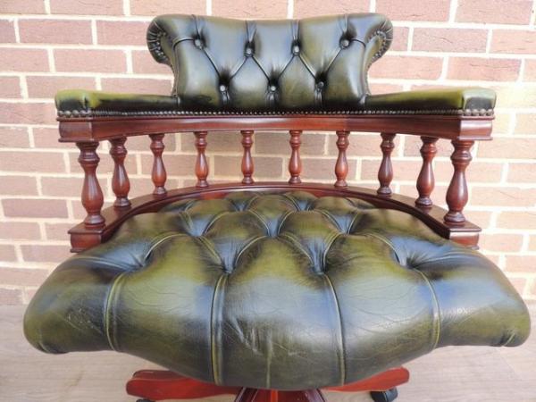 Image 8 of Antique Green Fully Buttoned Captains Chair (UK Delivery)