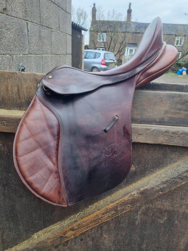 Preview of the first image of Bate brown leather saddle, good used condition.